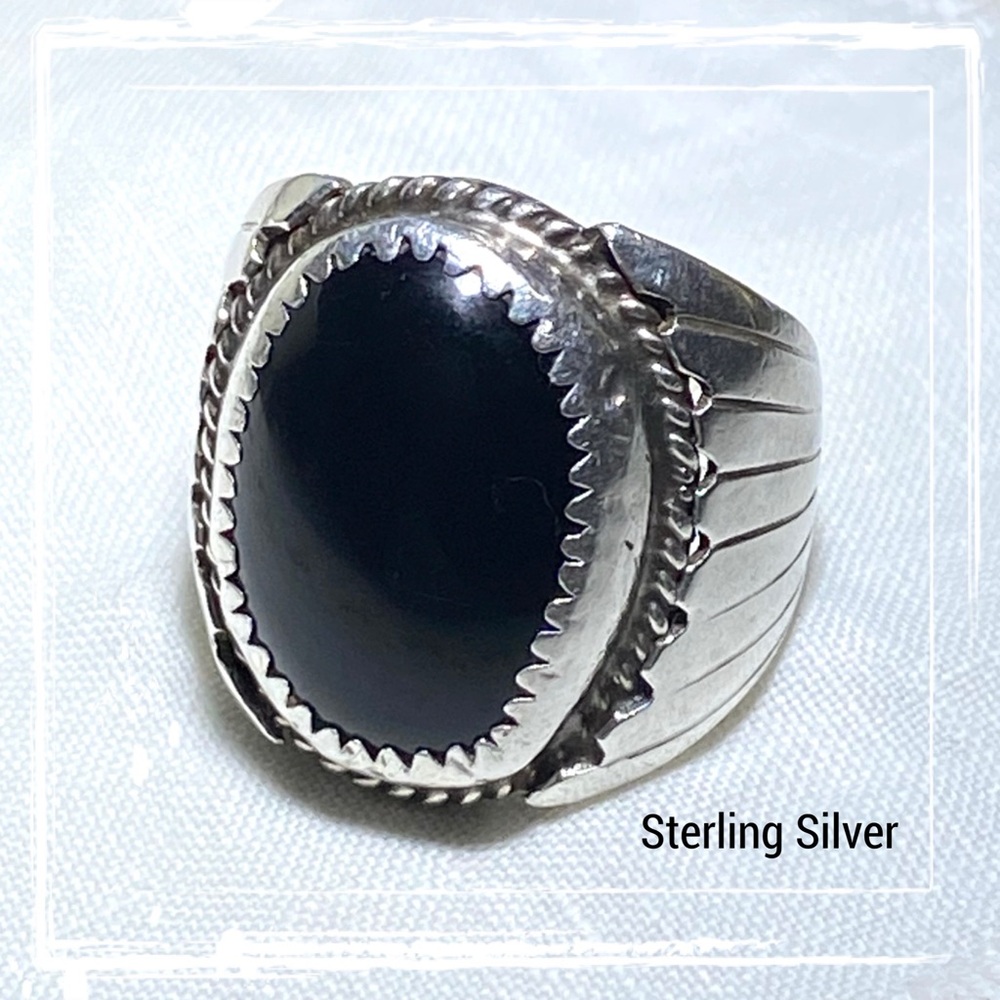 Vintage Kay Johnson Anglo Sterling Silver Black Onyx Native Ring